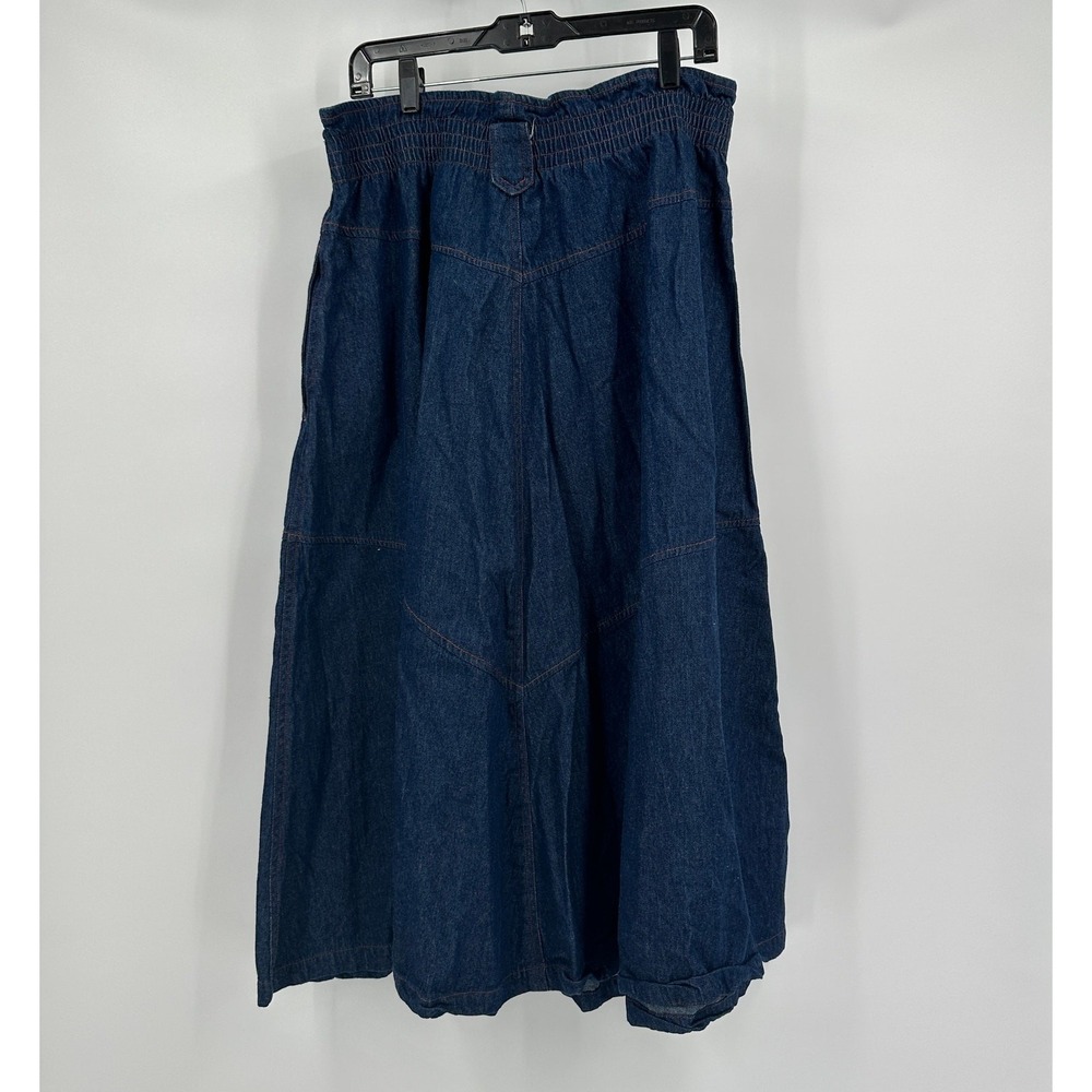 Womens Vintage Minimalist Maxi Denim Skirt Size 16 Modest Smocked Waist Blue - Picture 2 of 8